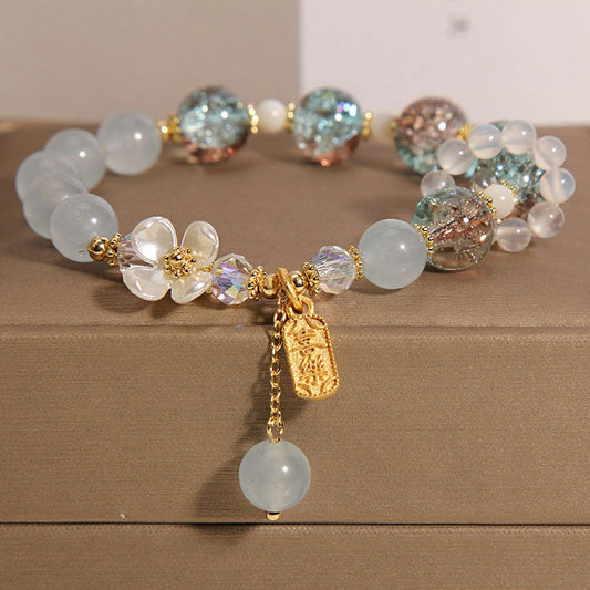 Pulsera curativa con flor de calcedonia y amatista de cristal azul natural de Buddha Stones