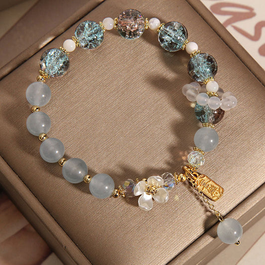 Pulsera curativa con flor de calcedonia y amatista de cristal azul natural de Buddha Stones