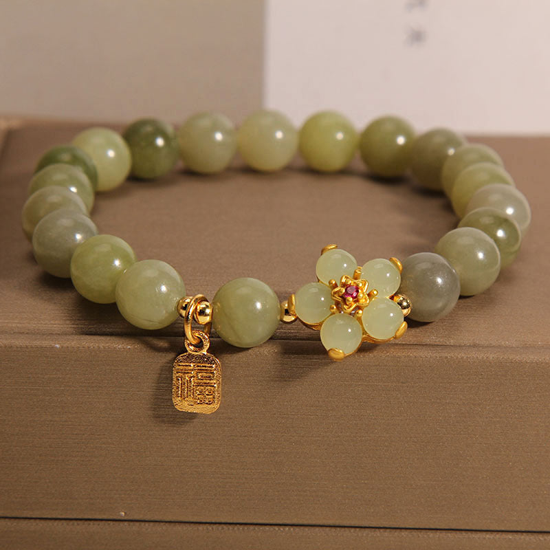Pulsera de la suerte con amuleto de la suerte con flor de jade verde y piedras de Buda