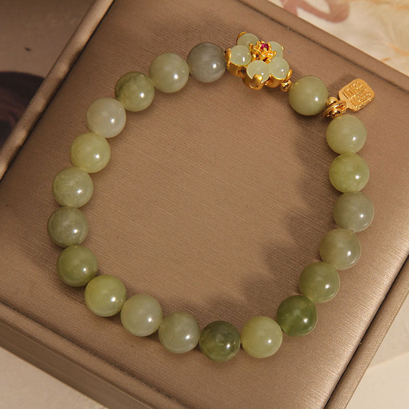 Pulsera de la suerte con amuleto de la suerte con flor de jade verde y piedras de Buda