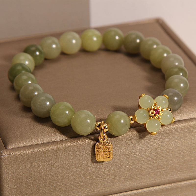 Pulsera de la suerte con amuleto de la suerte con flor de jade verde y piedras de Buda