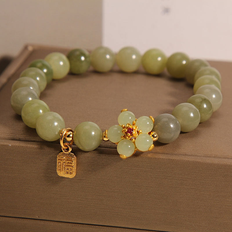 Pulsera de la suerte con amuleto de la suerte con flor de jade verde y piedras de Buda