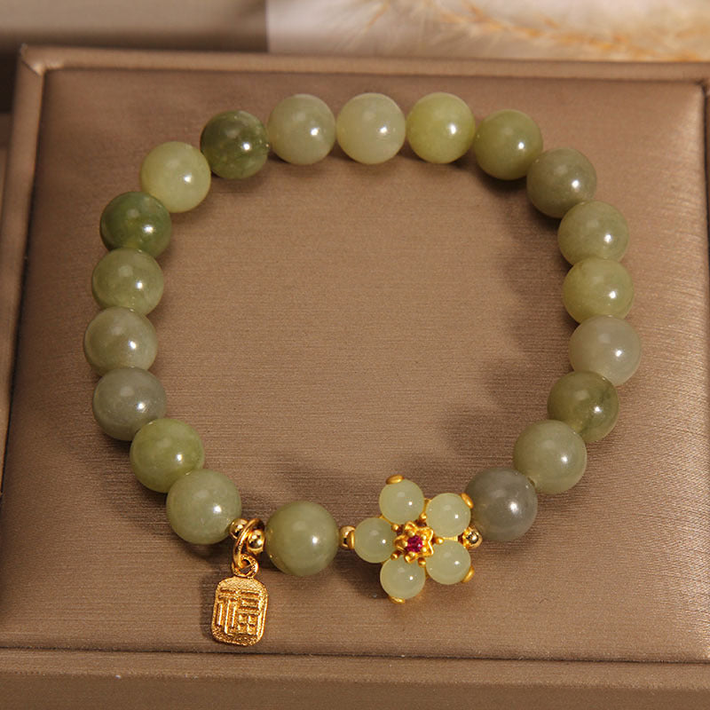 Pulsera de la suerte con amuleto de la suerte con flor de jade verde y piedras de Buda
