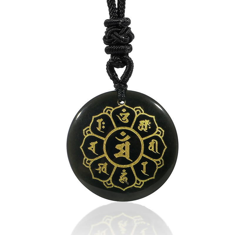Collar con colgante de obsidiana negra con piedras de Buda Om Mani Padme Hum, cristales naturales variados, fuerza