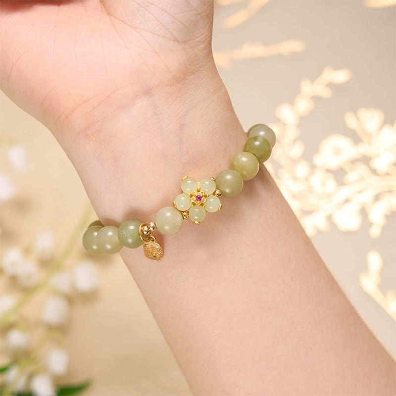 Pulsera de la suerte con amuleto de la suerte con flor de jade verde y piedras de Buda