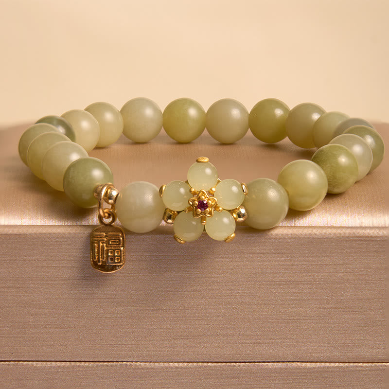 Pulsera de la suerte con amuleto de la suerte con flor de jade verde y piedras de Buda