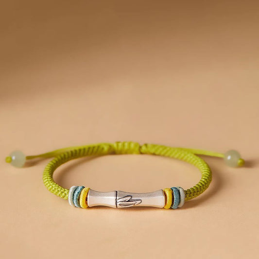 Pulsera de la Iluminación de Bambú con Hilo Rojo de Plata de Ley 999 con Piedras de Buda