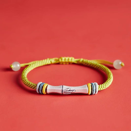 Pulsera de la Iluminación de Bambú con Hilo Rojo de Plata de Ley 999 con Piedras de Buda