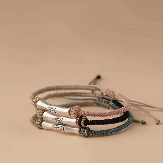 Pulsera trenzada de protección de bambú con piedras de Buda en plata de ley 925