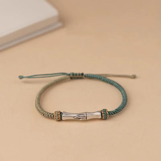 Pulsera trenzada de protección de bambú con piedras de Buda en plata de ley 925