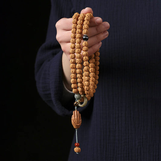 Pulsera de riqueza con cuentas Dzi de tres ojos y semillas de Bodhi de Buda