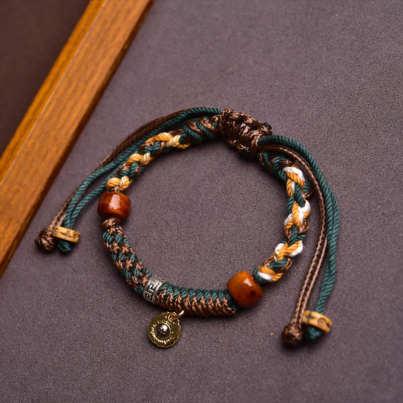 Pulsera de cuerda de la suerte con hueso de camello y hueso de yak tibetano de Buda
