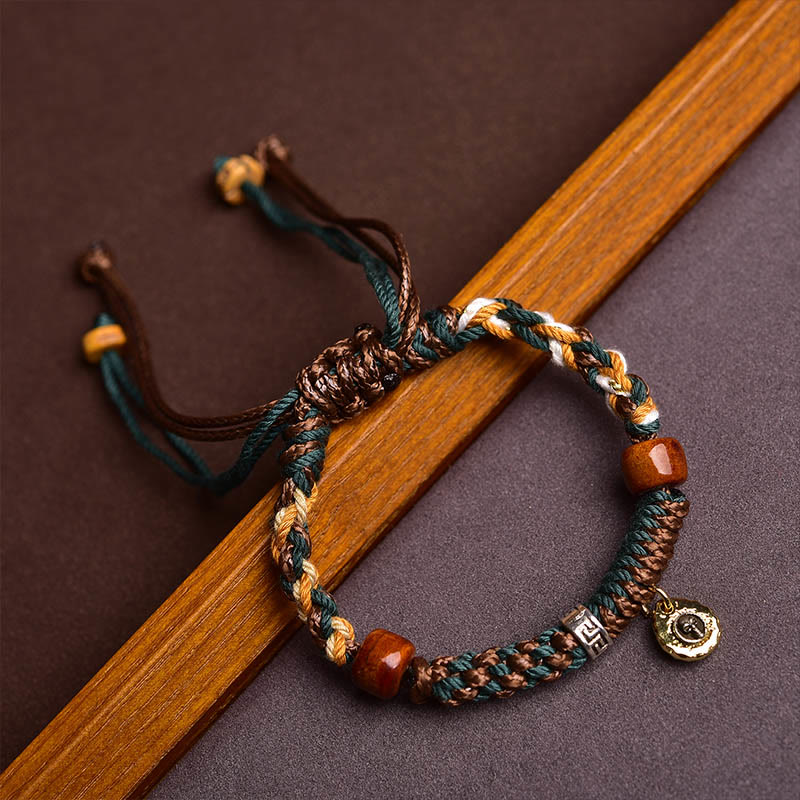 Pulsera de cuerda de la suerte con hueso de camello y hueso de yak tibetano de Buda