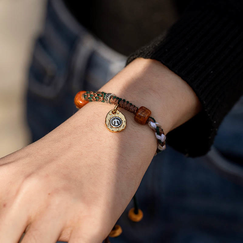 Pulsera de cuerda de la suerte con hueso de camello y hueso de yak tibetano de Buda