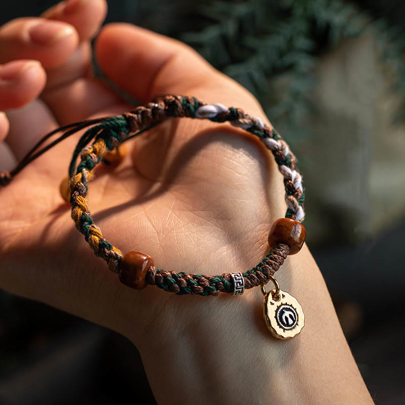 Pulsera de cuerda de la suerte con hueso de camello y hueso de yak tibetano de Buda