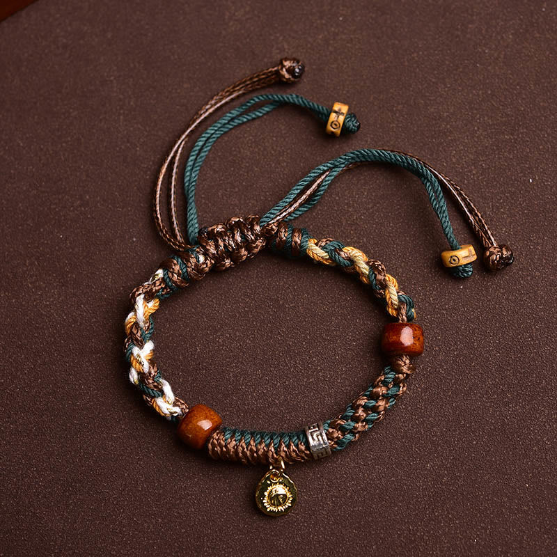 Pulsera de cuerda de la suerte con hueso de camello y hueso de yak tibetano de Buda
