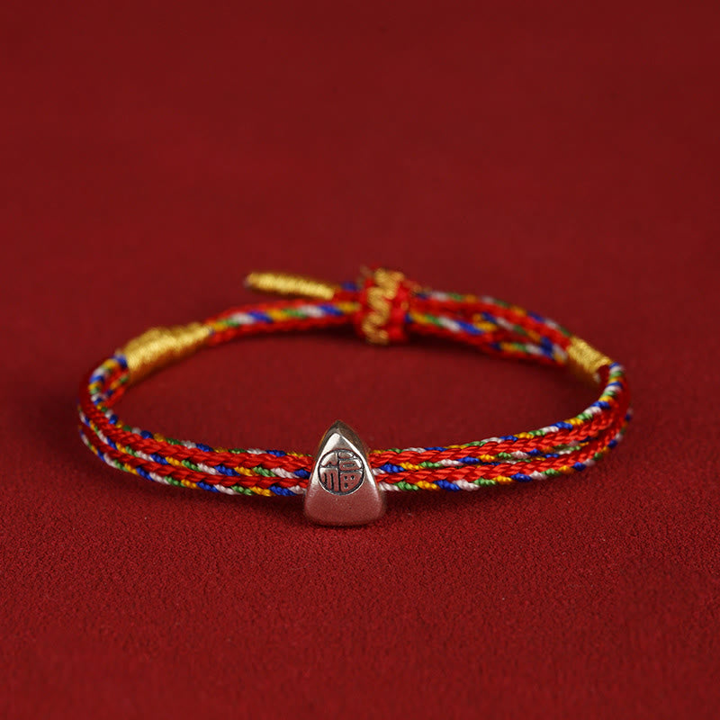 Buddha Stones 925 Sterling Silber Fu Charakter Glück Mehrfarbiges Seilarmband