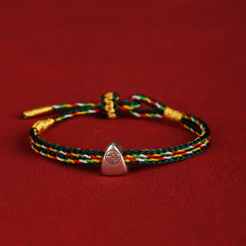 Buddha Stones 925 Sterling Silber Fu Charakter Glück Mehrfarbiges Seilarmband
