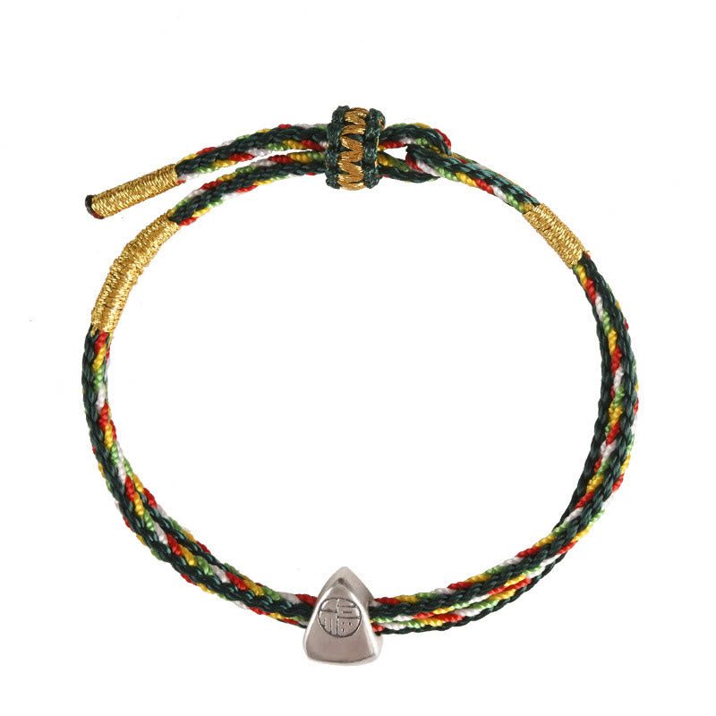 Buddha Stones 925 Sterling Silber Fu Charakter Glück Mehrfarbiges Seilarmband