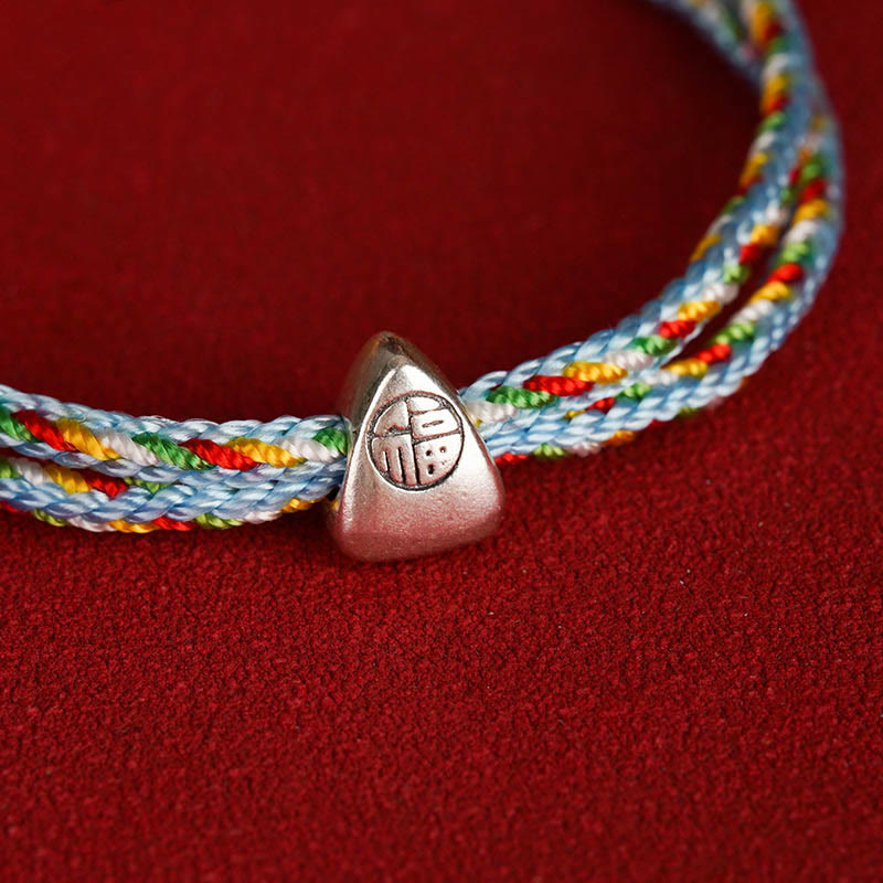 Buddha Stones 925 Sterling Silber Fu Charakter Glück Mehrfarbiges Seilarmband