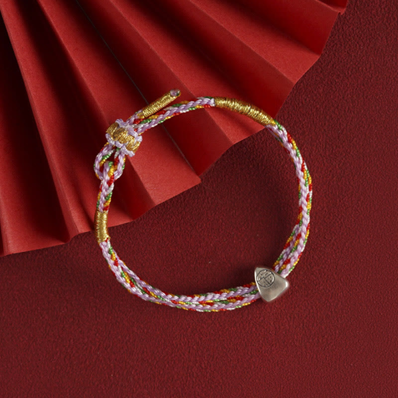 Buddha Stones 925 Sterling Silber Fu Charakter Glück Mehrfarbiges Seilarmband