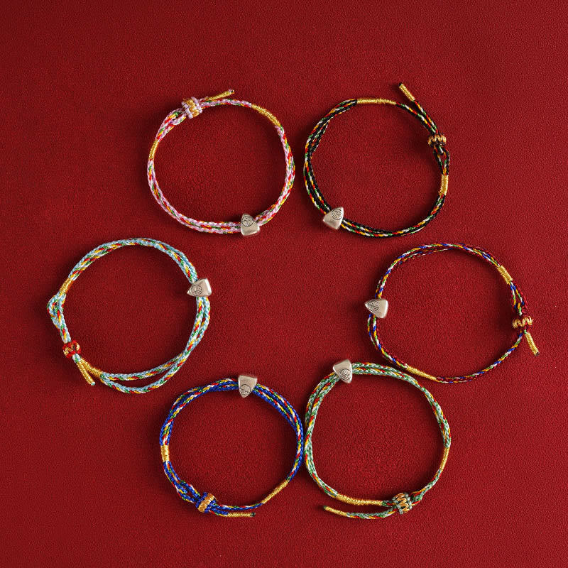 Buddha Stones 925 Sterling Silber Fu Charakter Glück Mehrfarbiges Seilarmband