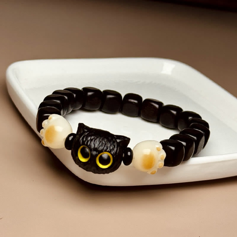 Pulsera de la paz con garras y semillas de bodhi de gato y madera de ébano con piedras de Buda