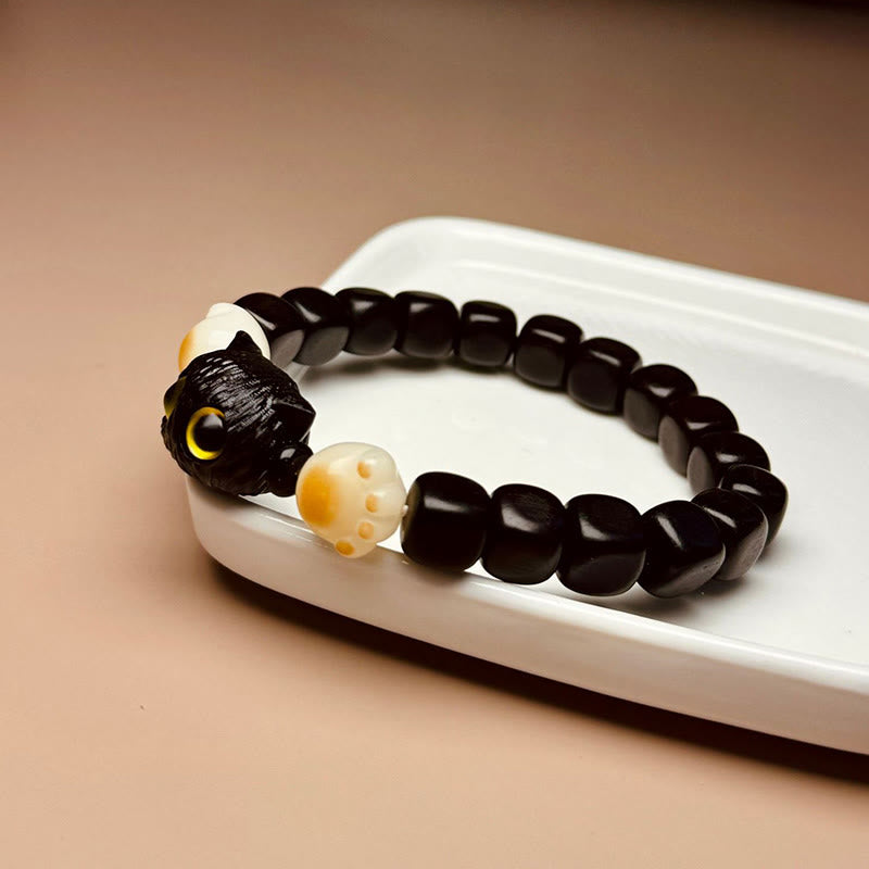 Pulsera de la paz con garras y semillas de bodhi de gato y madera de ébano con piedras de Buda