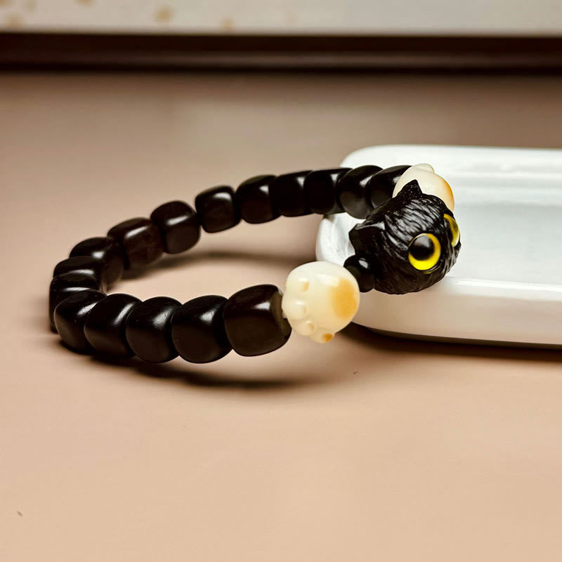 Pulsera de la paz con garras y semillas de bodhi de gato y madera de ébano con piedras de Buda