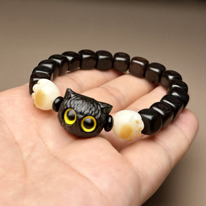 Pulsera de la paz con garras y semillas de bodhi de gato y madera de ébano con piedras de Buda