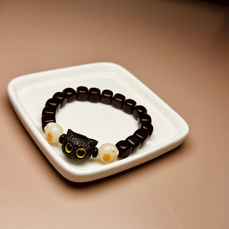 Pulsera de la paz con garras y semillas de bodhi de gato y madera de ébano con piedras de Buda