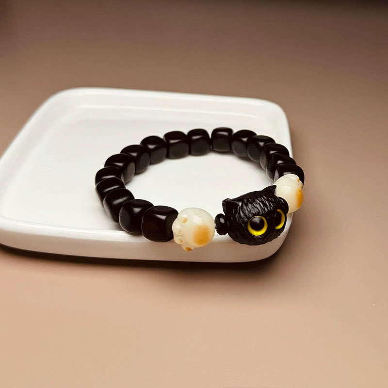 Pulsera de la paz con garras y semillas de bodhi de gato y madera de ébano con piedras de Buda