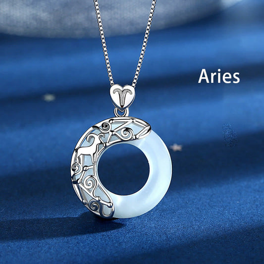 Buddha Stones 925 Sterling Silber 12 Sternbilder des Tierkreises Katzenauge Liebe Unterstützung Halskette Anhänger