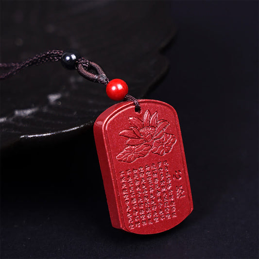 Buddha-Steine Zinnober Lotus Herz Sutra graviert Segen Seil Halskette Anhänger
