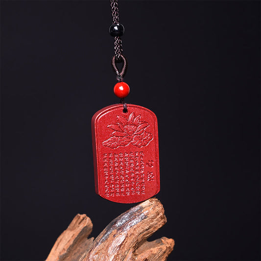 Buddha-Steine Zinnober Lotus Herz Sutra graviert Segen Seil Halskette Anhänger