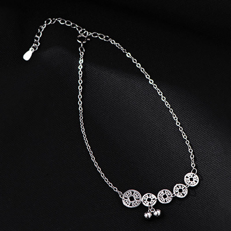 Tobillera de metal con piedras de Buda, monedas de cobre, campanas y protección en plata de ley 925