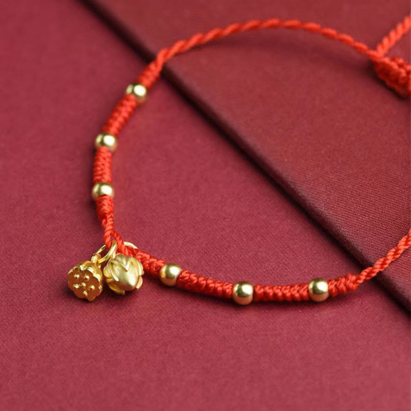 Tobillera de cuerda con amuleto de vaina de loto y piedras de Buda