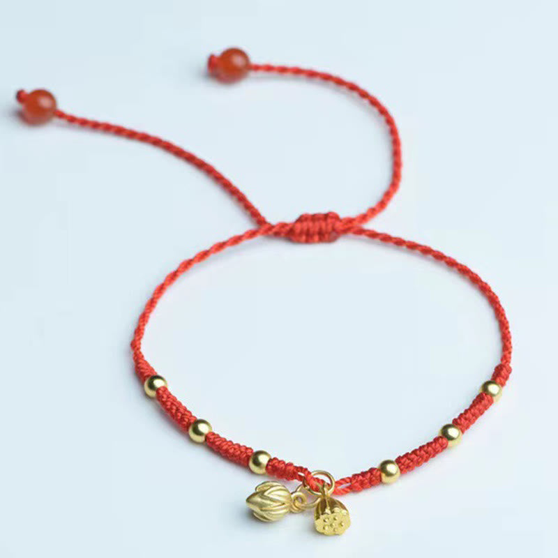 Tobillera de cuerda con amuleto de vaina de loto y piedras de Buda