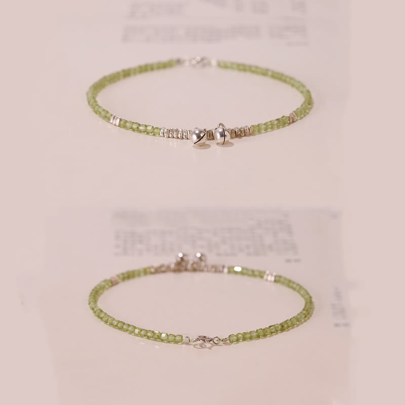 Tobillera de la paz con cuentas cuadradas de peridoto y piedras de Buda en plata de ley 925