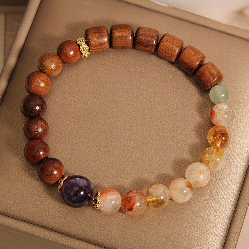 Pulsera de protección con piedras de Buda, sándalo, palisandro y citrino