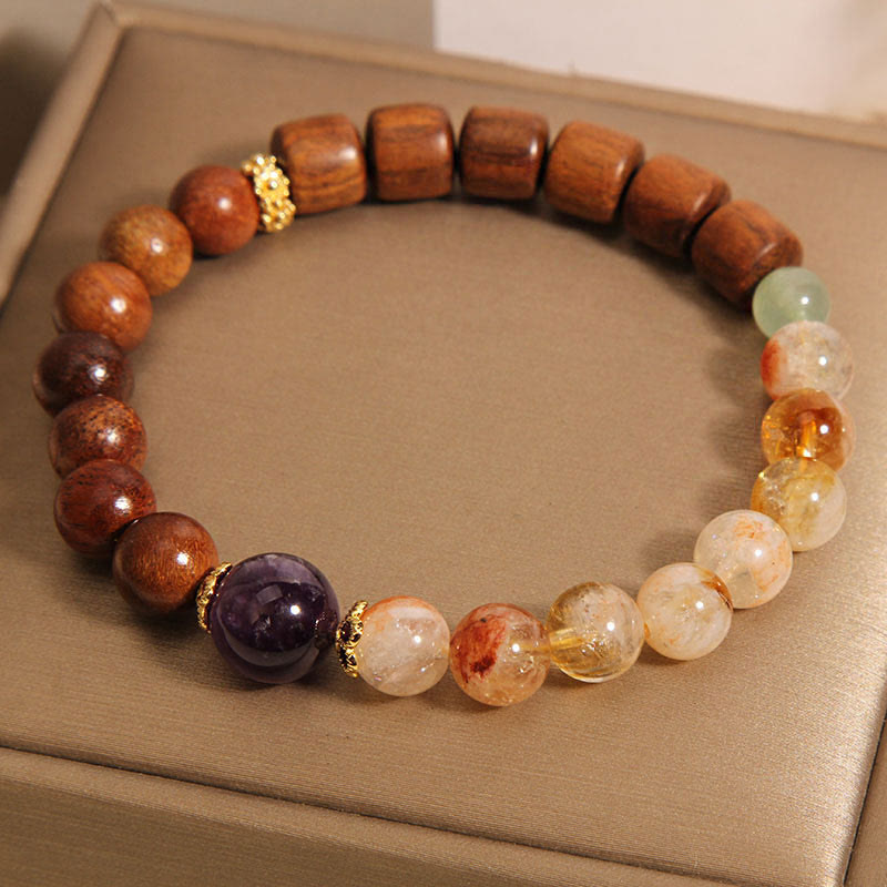 Pulsera de protección con piedras de Buda, sándalo, palisandro y citrino