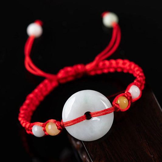 Pulsera de hilo rojo con hebilla de la paz y piedras de Buda de jade