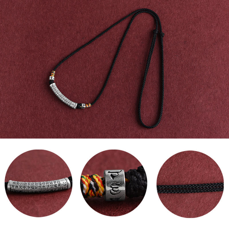 Collar con colgante de plata de ley 999 con seis palabras verdaderas del Sutra del Corazón y piedras de Buda