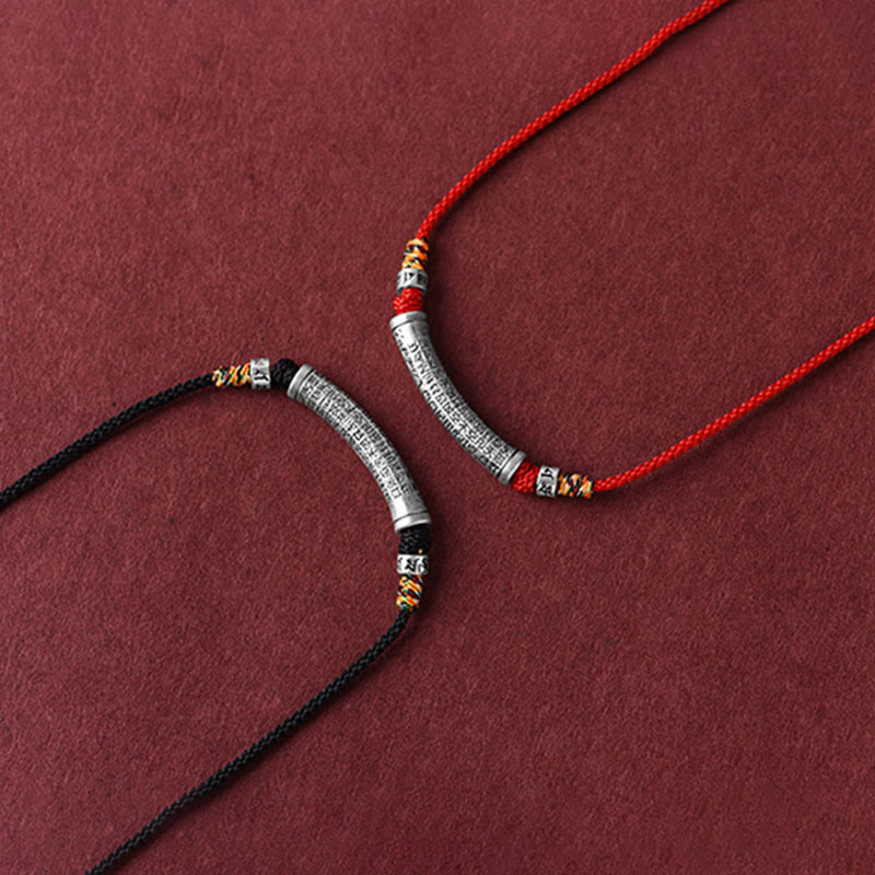 Collar con colgante de plata de ley 999 con seis palabras verdaderas del Sutra del Corazón y piedras de Buda