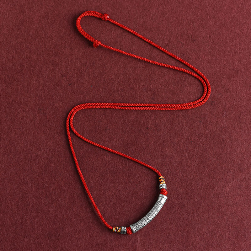 Collar con colgante de plata de ley 999 con seis palabras verdaderas del Sutra del Corazón y piedras de Buda