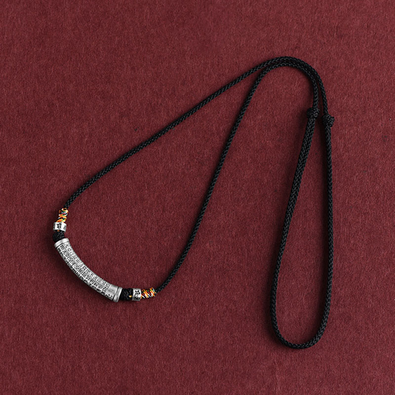 Collar con colgante de plata de ley 999 con seis palabras verdaderas del Sutra del Corazón y piedras de Buda