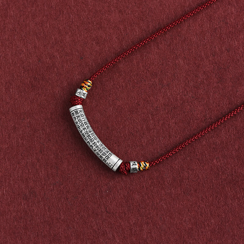 Collar con colgante de plata de ley 999 con seis palabras verdaderas del Sutra del Corazón y piedras de Buda