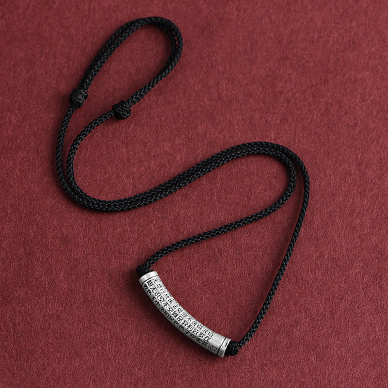 Collar con colgante de plata de ley 999 con seis palabras verdaderas del Sutra del Corazón y piedras de Buda