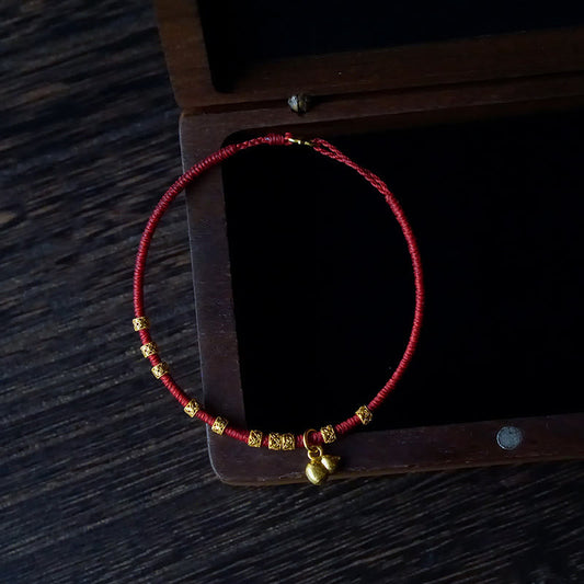 Buddha Stones 999 Gold Small Gourd Charm Handmade Luck Strength Rope Bracelet