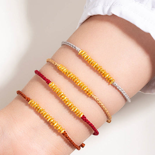 Buddha Stones 999 Gold Small Gold Pieces Design Handmade Protection Braided Rope Bracelet